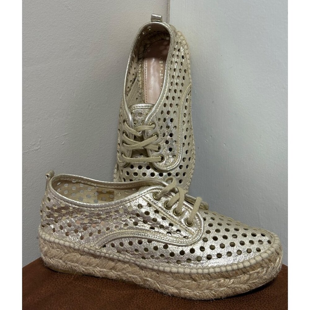 Loeffler Randall Gold Perforated Leather Platform Lace-Up Espadrille EU35 US 4.5